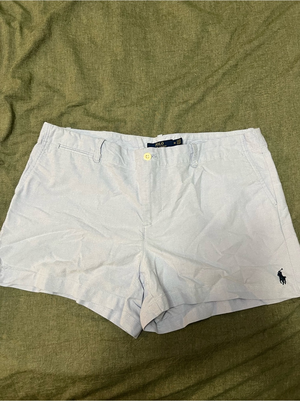 Ralph Lauren Light Blue Cotton High-Waist Shorts with Navy Pony